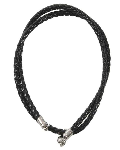 

chains jewelry men039s necklace 3mm cord leather stainless steel for men color black silver with gift bag2509310