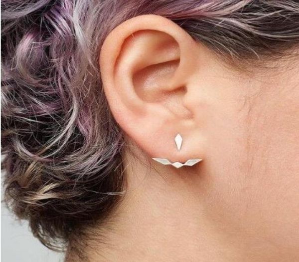 

womens anchor shape ear jacket polished silvergold tone back ear cuffs stud earring stud earrings front and back earbob3603156, Golden;silver