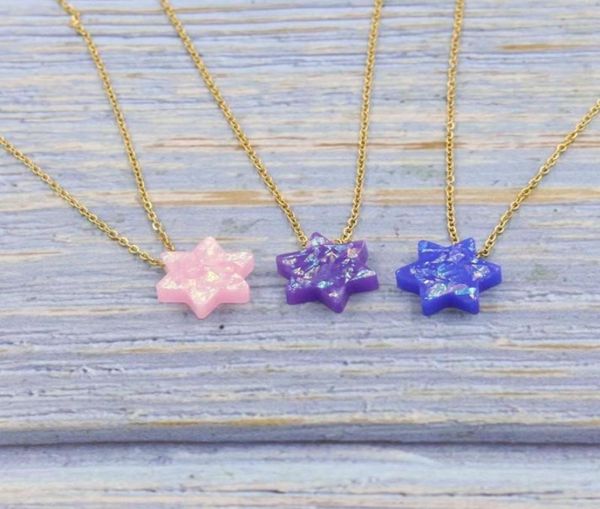 

pendant necklaces 2pcs stainless steel gold color jewish jewelry star of david opal necklace for women men 45cmextender4119857, Silver