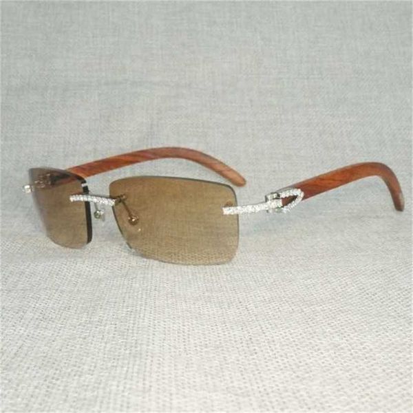

sunglasses 2023 rhinestone natural wood rimless men wooden square glasses retro stone shades oculos eyewear for club summerkajia new, White;black