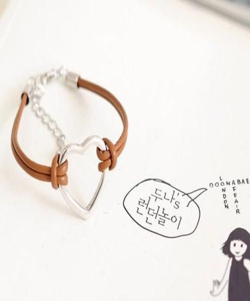 

fashion handmade leather bracelets heart shape pendants women039s charm bracelet brand new 30pcslot2511684, Golden;silver