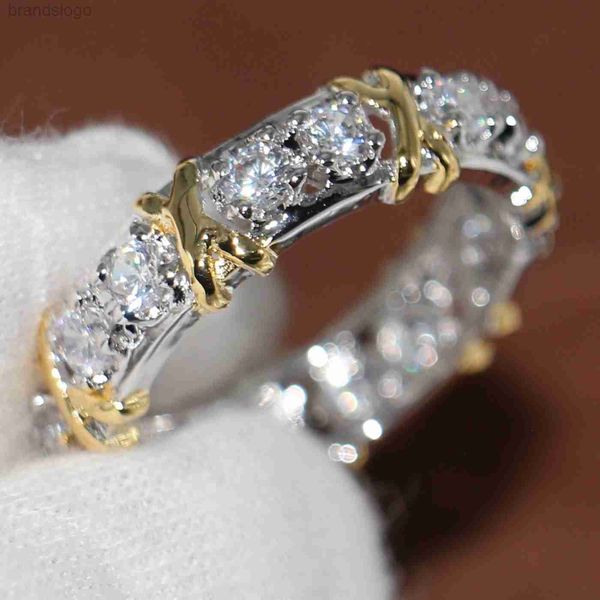 

wholesale professional eternity diamonique cz simulated diamond 10kt white yellow gold filled wedding band cross ring size 5-11, Slivery;golden