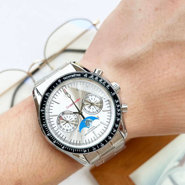 

omeg wrist watches for men 2023 new mens watches all dial work quartz watch luxury brand chronograph clock watch rubber watch band men fashi, Slivery;golden