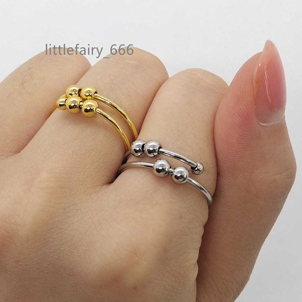 

pava wholesale jewelry stainless steel gold plated double layer rotatable ball female decompression rings anxiety ring, Silver