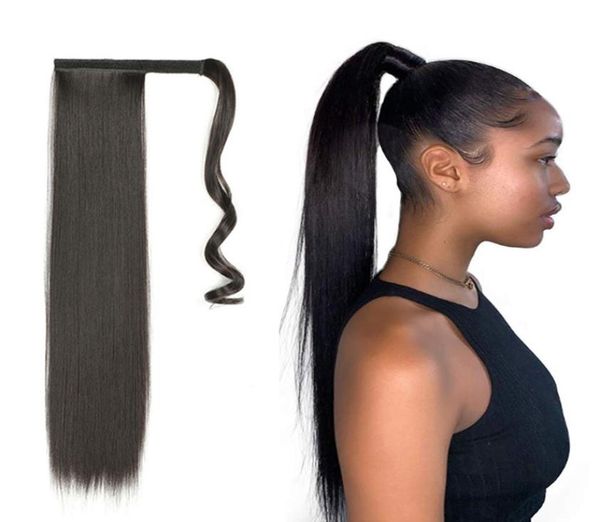 

22inch synthetic fake hair ponytail extension straight kinky curly extensions pony tail blonde wzg eb18721549593, Black