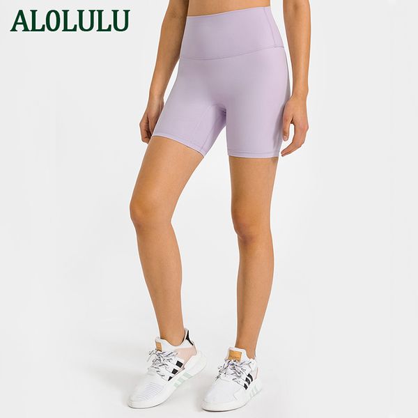 

al0lulu yoga solid color yoga shorts tight stretch sports fitness three-point pants riding shorts