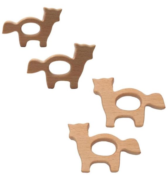 

4pcs baby teether beech wooden wolf shape teether baby teething toy teething accessories kids teething pendant nursing holders den7830105