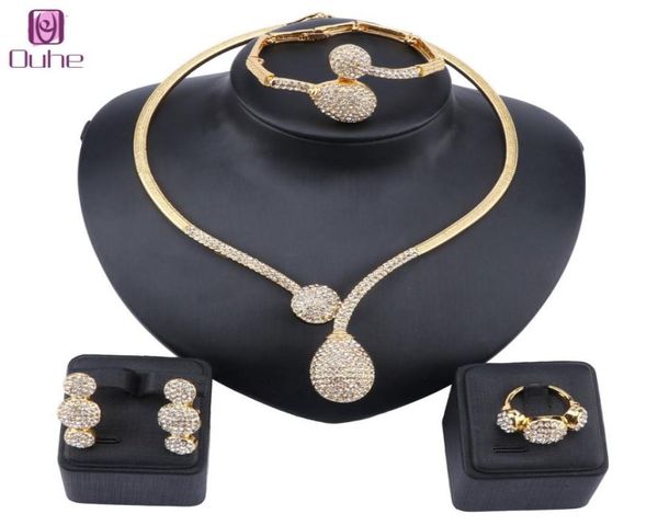 

dubai crystal jewelry sets classic water drop shape necklace bracelet earrings ring for women wedding bride jewelry set8646549, Silver