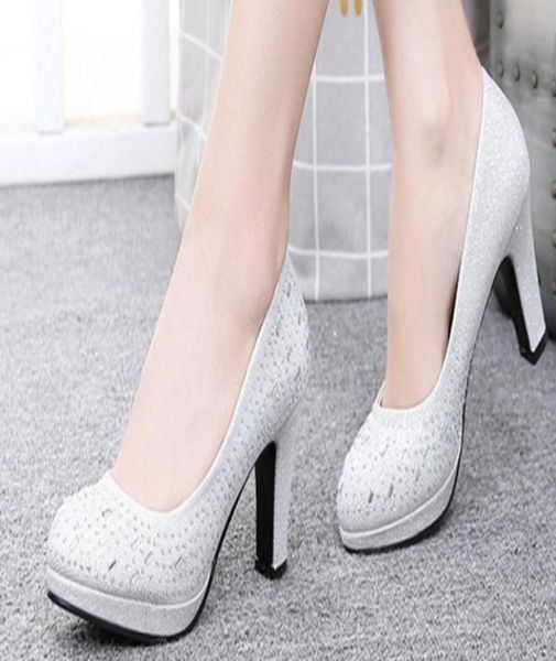 

2017 sell bride shoes crystal bright drill shoes round head high heel wedding shoes shuoshuo65885614485, Black