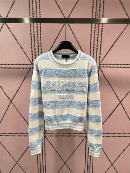 

luxury brand 2023 autumn stripe pattern letter blue sweater women o-neck long sleeve loose thick knitted sweaters, White;black