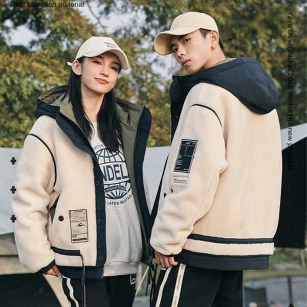 

autumn and winter hooded fake two loose short down jackets, fluffy and full down filling, simple and fashionable version, lovers of the same, Black