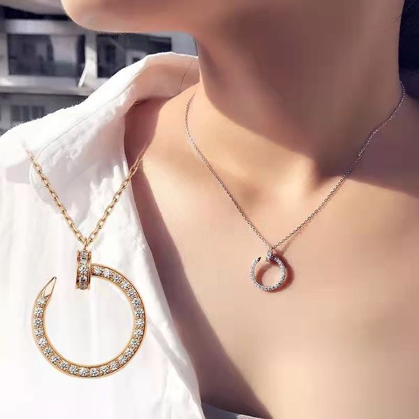 

fashion woman full diamond nail necklace titanium steel love pendant necklace classic designer jewelry with dust bag, Silver