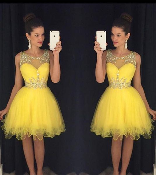 

rhinestone yellow cocktail dresses 8th grade short prom dress crystal homecoming dress sheer neck mini graduation party dress cust7158209, Blue;pink