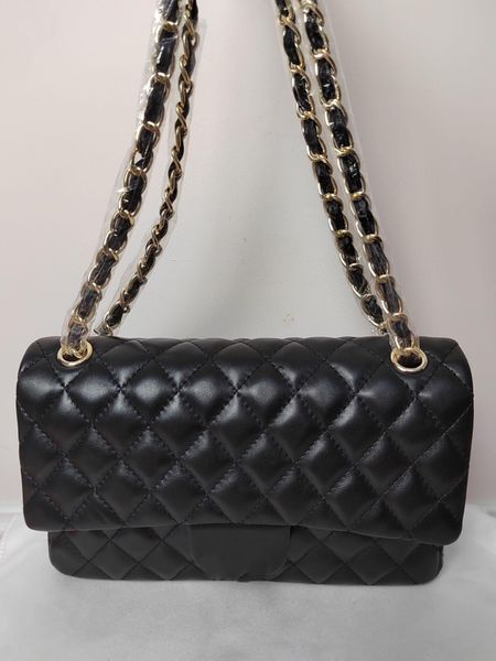 

designer custom luxury brand bag channel handbag leather leather cowhide gold or silver chain slant shoulder 25.5cm black pink and white fas