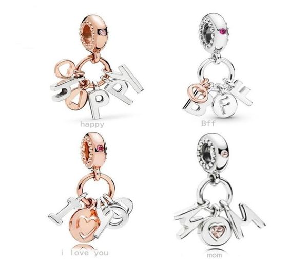 

fits bracelets 20pcs silver rose gold i love you bff happy moml dangle charm bead fit charms bracelet beads for 925 sterling silver jewelry, Black
