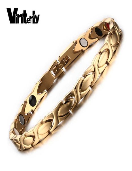 

vinterly gold color bracelets for women chain energy magnetic bracelet femme stainless steel bangles jewelry 2106113759246, Black