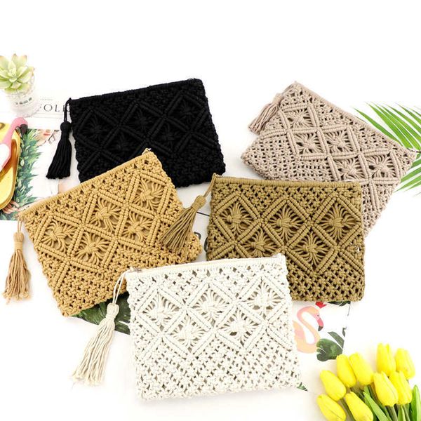 

new cotton tassel hand bag woven bag hand straw bag leisure women's bag beach bag