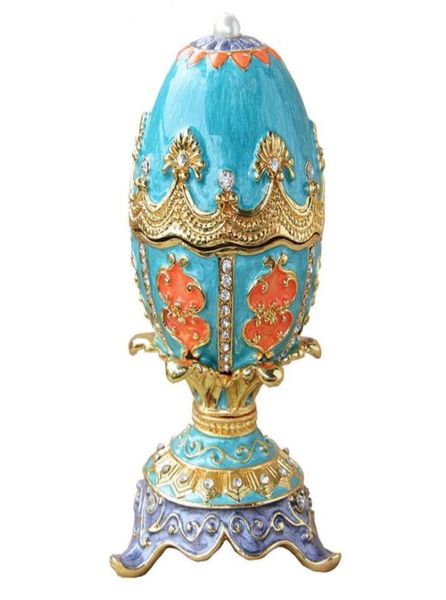 

easter egg russian faberge egg trinket jewelry box ring box vintage decor metal alloy crafts birthday present for her christmas 6291460, Black;white