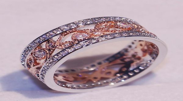 

2017 new arrival selling luxury jewelry 925 sterling silver rose gold filled 5a cz crystal party women wedding band leaf ring 7482954, Slivery;golden
