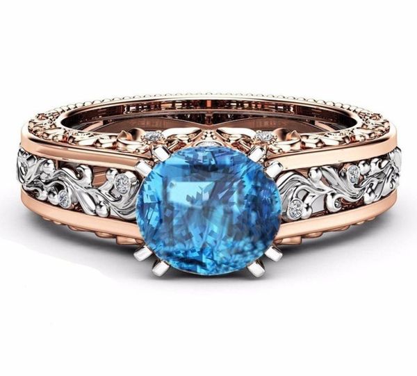 

rose gold color engagement wedding ring for women redpinkblue zircon finger ring fashion women jewelry bague femme size 5116883877, Golden;silver