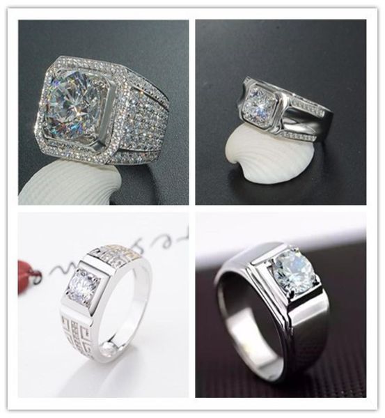 

white copper plated platinum fashion ring big mans ring new style assertive mens diamond ring full diamond micro pave8882737, Silver