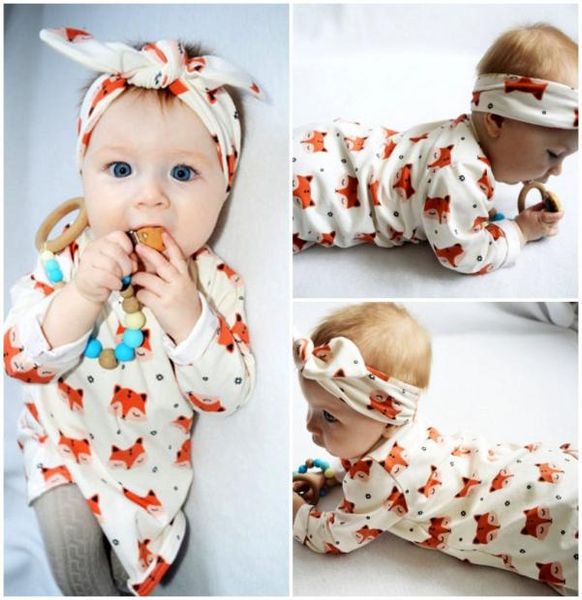 

girl fox dress set animals costumes headband lovely nightdress newborn baby girls dress skirt kid clothes long sleeve animals cost3875465, White