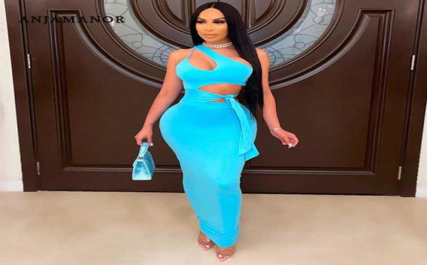 

casual dresses anjamanor asymmetric cut out maxi dresses for women summer party dress black blue sleeveless bodycon dress d914813527, Black;gray