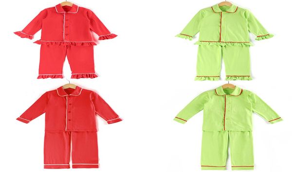 

kids pjs girls sleepwear frill pyjamas 100 cotton buttons up solid boys christmas pajamas y2007042097586, Blue;red