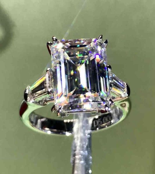 

luxury emerald cut 4ct lab diamond ring 100 original 925 sterling silver engagement wedding band rings for women bridal jewelry2959781, Slivery;golden