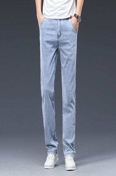 

2020 summer autumn new men thin jeans business smart casual stretch loose denim pants blue gray trousers male brand large size9403612