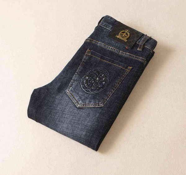 

and autumn winter 2022 slim cut hole jeans men039s little bee casual pants fashion br9411384, Blue