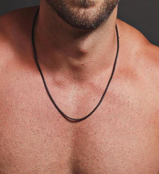 

classic 2mm black box chain necklace men titanium steel for jewelry5496629, Silver