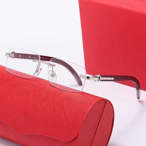 

fashion carti sunglasses new frameless wooden leg sunglasses men's square trend optical glasses women's with logo box, White;black