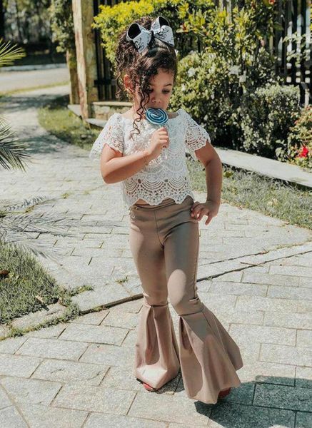 

clothing sets children39s 2022 summer girls lace shortsleeved tshirt gold velvet flared pants suit baby girl clothesclothing3169086, White