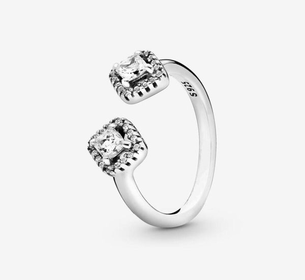 

100% 925 sterling silver square sparkle open ring for women wedding engagement rings fashion jewelry accessories7781564, Slivery;golden