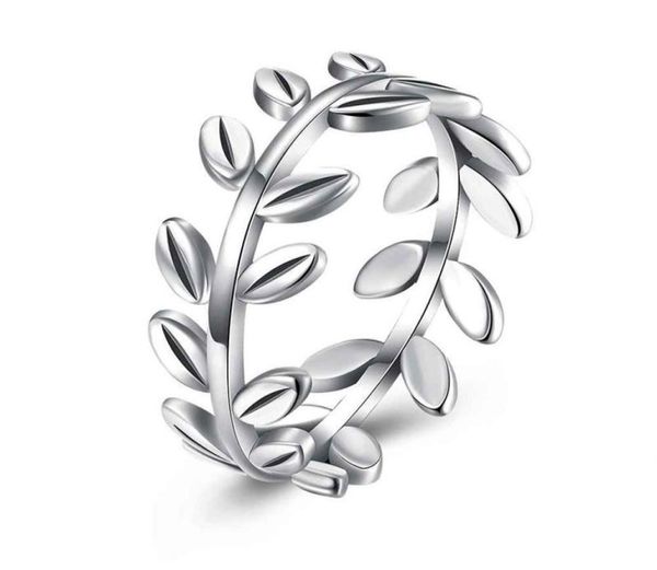 

olive leaf rings 925 sterling silver women simple style stackable ring party wedding gift fashion s925 jewelry cluster3927656, Golden;silver