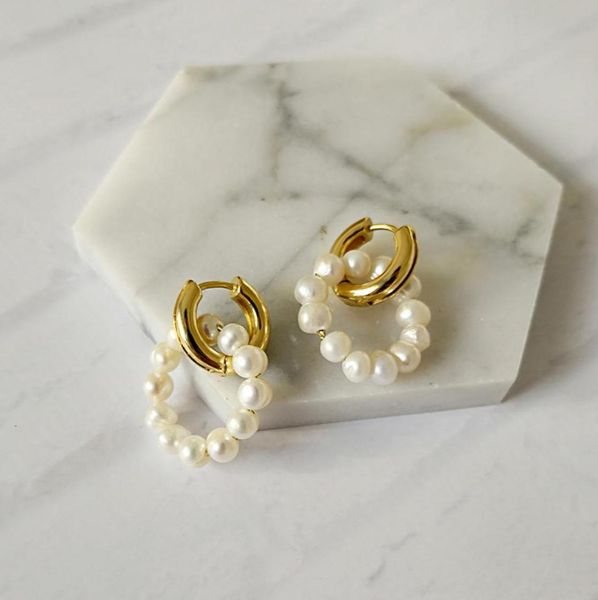 

aomu genuine freshwater natural freshwater beaded pearl layering small pearl handmade hoop dainty boho earrings for women party5518250, Golden;silver