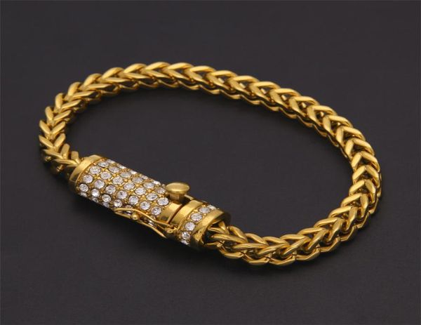

box clasp fox franco link bracelet 20cm iced out rhinestone gold silver filled chain mens hip hop bracelet bling jewelry7754360, Black