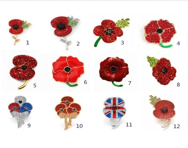 

royal british legion brooch red diamante crystal poppy flower brooch pins remebrance day gift1210006, Gray