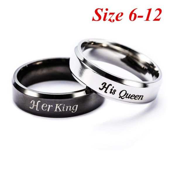 

fashion couple rings his queen her king ring for lovers anel jewelry stainless steel rings for women men anniversary gifts3903181, Silver