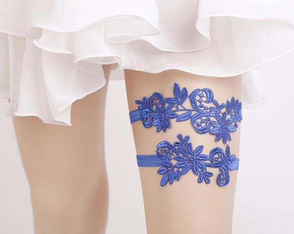 

new thigh ring leg garter wedding garters whiteblue lace embroidery flower garters 2pcs set for womenbride1245375, White