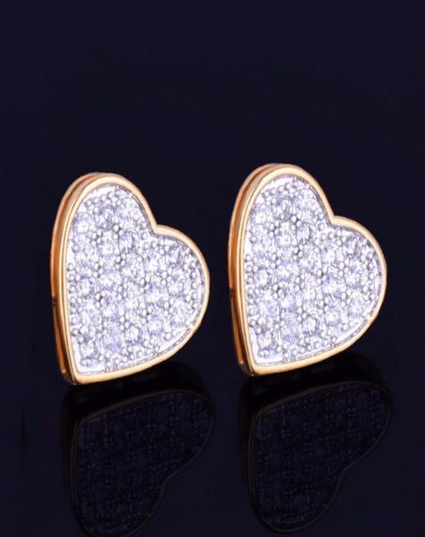 

new 14mm width heart stud earring for men women039s ice out cz stone rock street gold star hip hop jewelry three colors7234875, Golden;silver