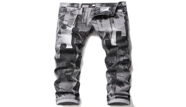 

2021 mens fashion abstract art stretch slim straight jeans teenagers digital 3d printed gray black jeans2508915, Blue