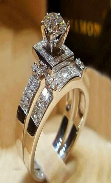 

female diamond ring set luxury 925 silver engagement ring vintage bridal wedding rings for women1678785, Slivery;golden