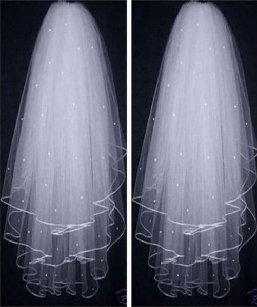 

2022 two layer short tulle wedding bridal veils with beading ribbon edge accessories for bridal7809877, Black