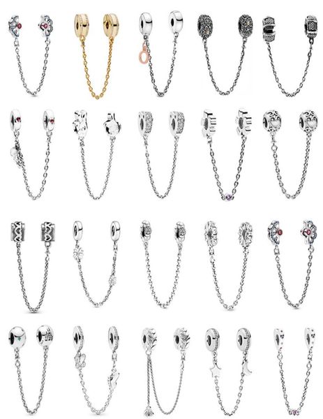 

925 silver fit p stitch bead safety chain rose gold suitable for brand female charms bracelet charm beads dangle diy jewelry accessories t01, Bronze;silver