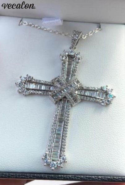 

vecalon handmade long cross pendant 925 sterling silver 5a cz stone cross pendant necklace for women men party wedding jewelry2539807