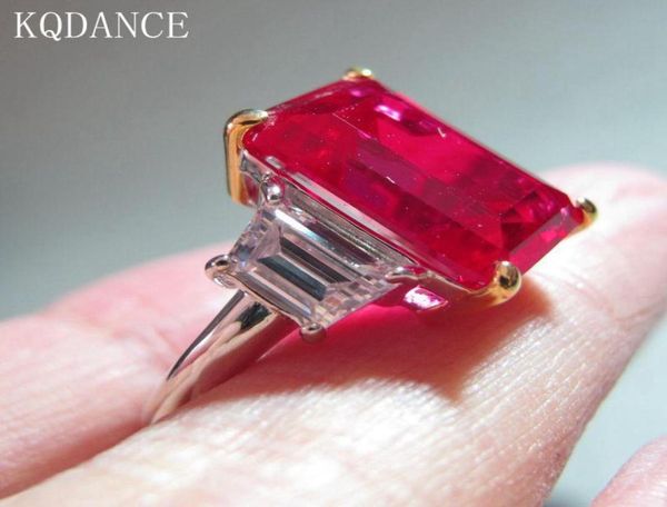 

simulated moissanite gemstone diamond emerald cut ruby ring female 925 silver with red stone party engagement gift cluster rings4710581, Golden;silver