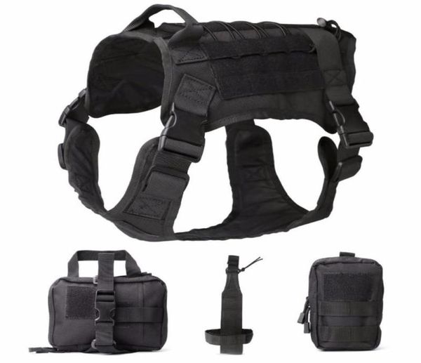 

tactical k9 service dog modular harness dog vest hunting molle vests with pouches bag and water bottle carrier bag3110797, Camo;black