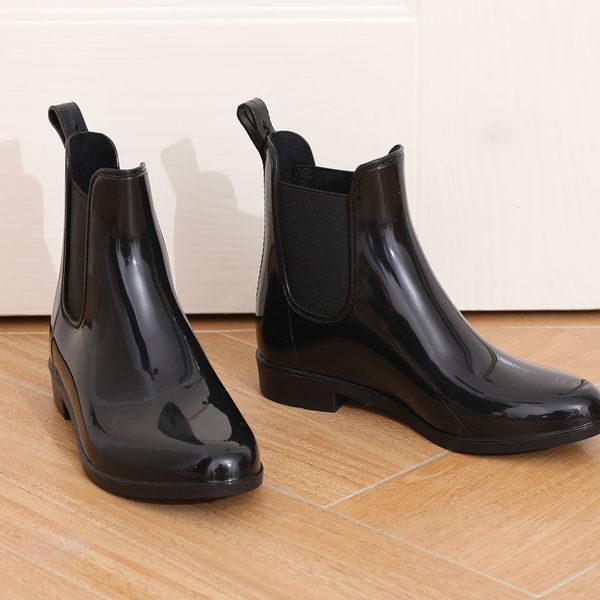 

boots comwarm women chelsea ankle boots shiny waterproof upper round toe elastic band low sole fashion nonslip ladies shoe 230714, Black